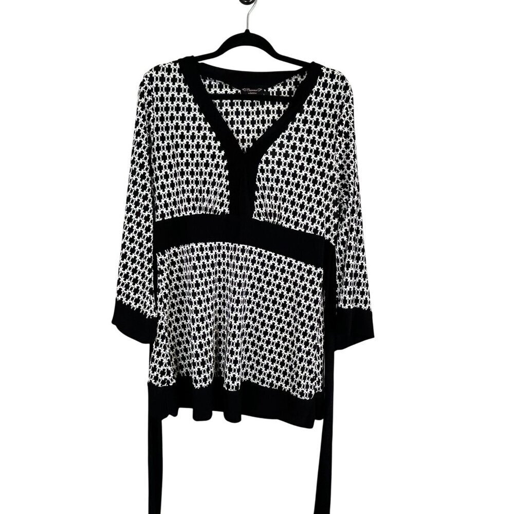 Retro Floral Babydoll 1X Top Black Belted Boho Neutral Classic Chic Preppy Folk